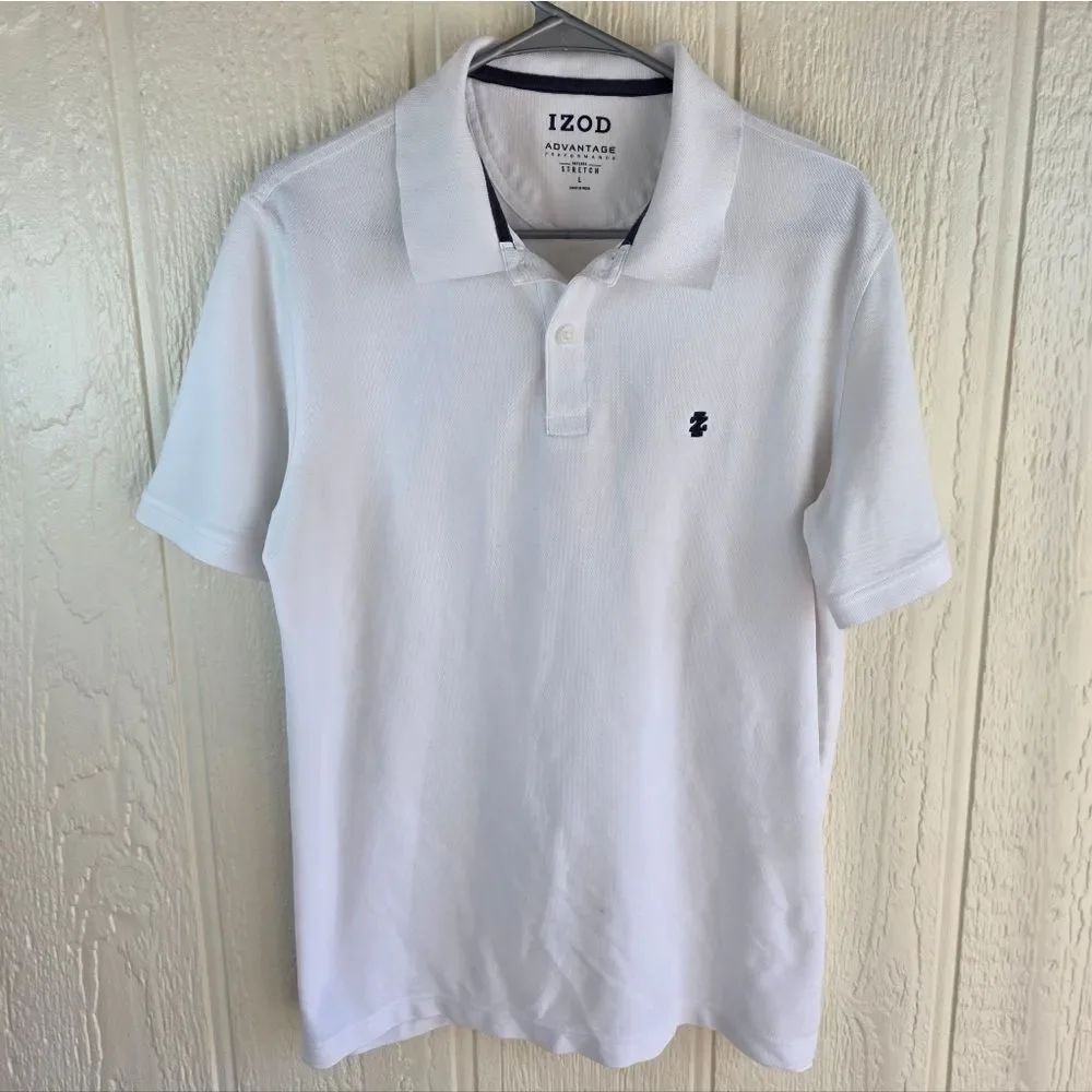 Izod White Men’s Polo with Navy Logo, Size L